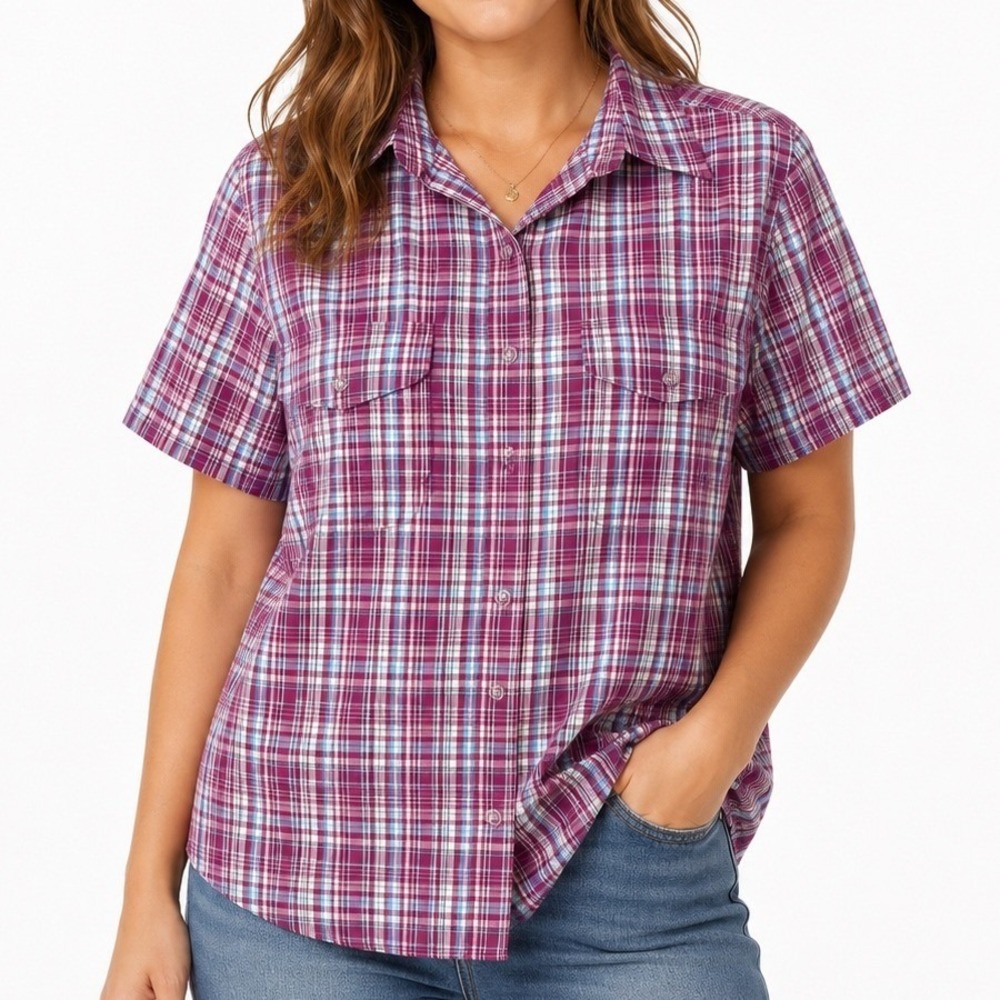 Vintage Wrancher by Wrangler Large Plaid Western Snap Shirt Cotton‎ Blend Ranch